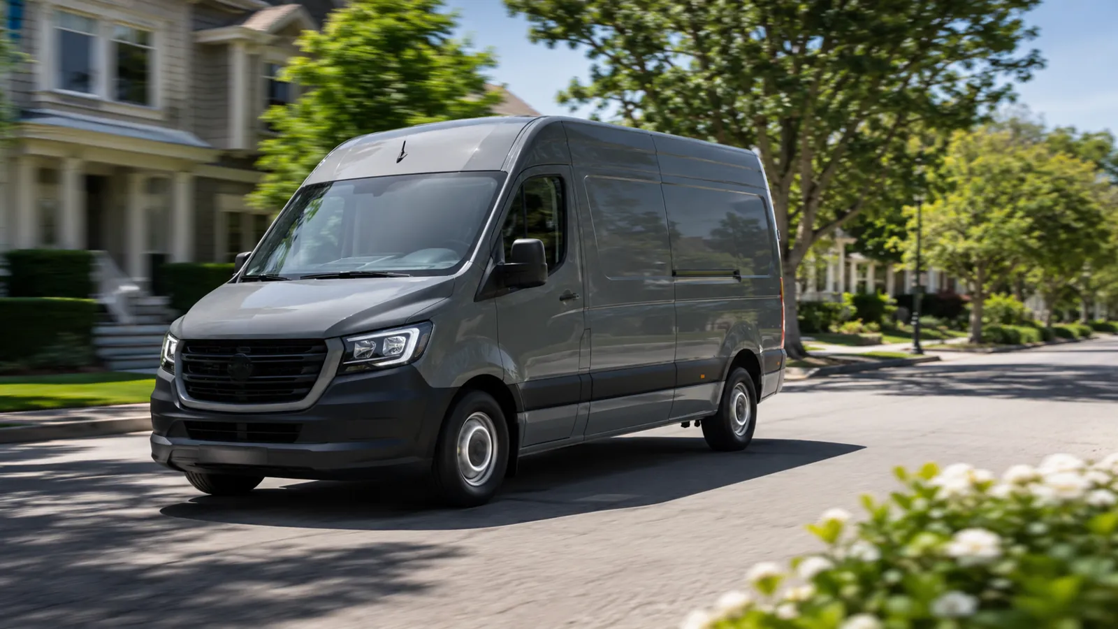 Service van on a suburban street