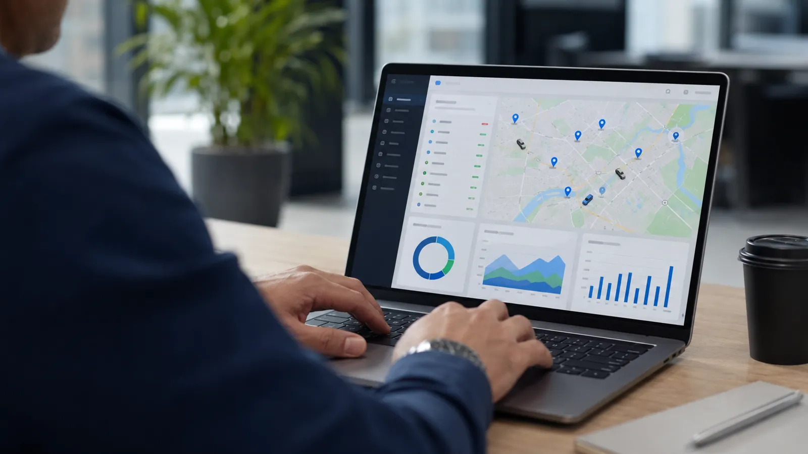 Fleet management dashboard on a laptop