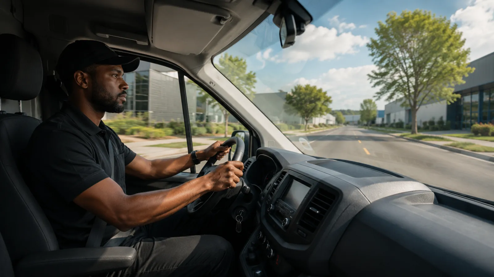 Driver at the wheel of a work van