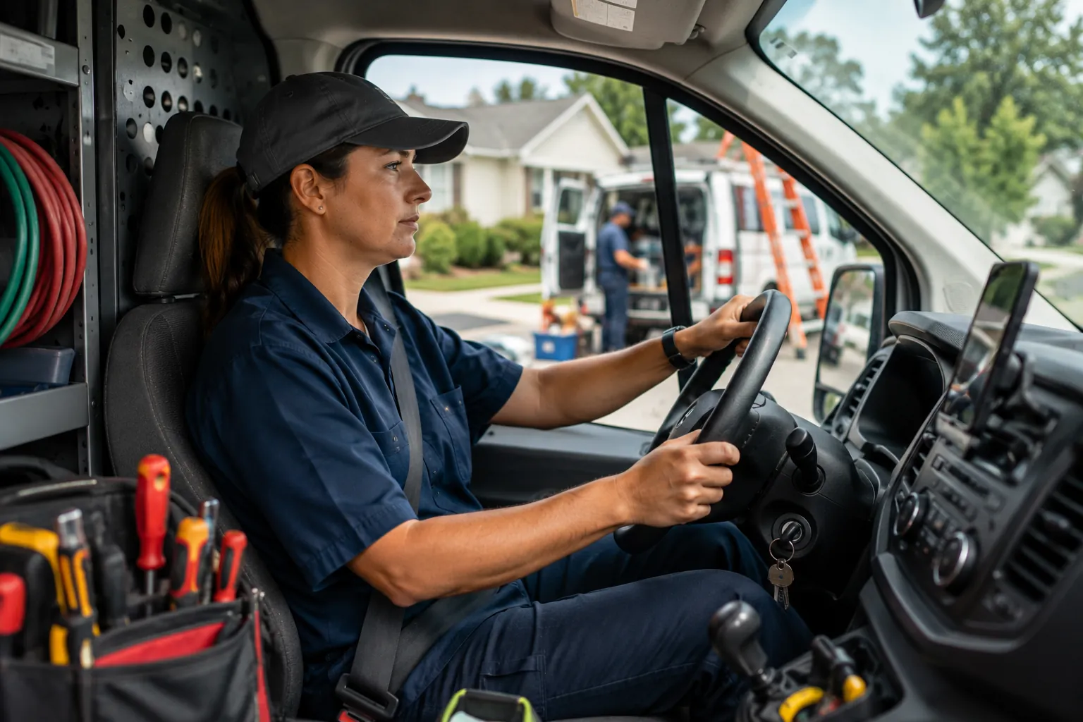 Field technician at a work van