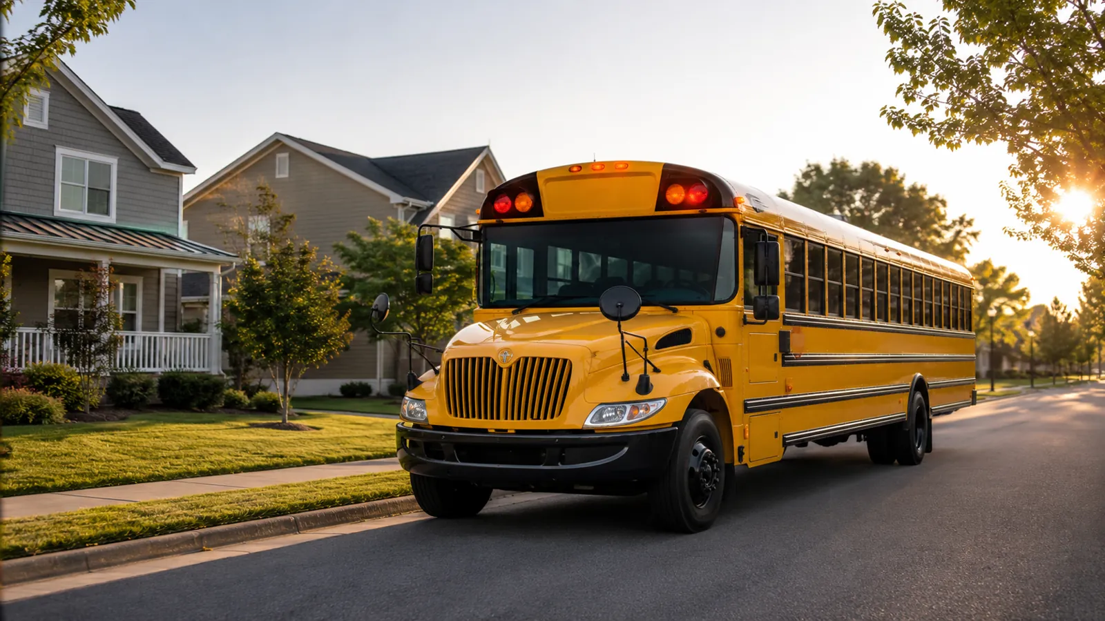 Yellow school bus on a neighborhood street
