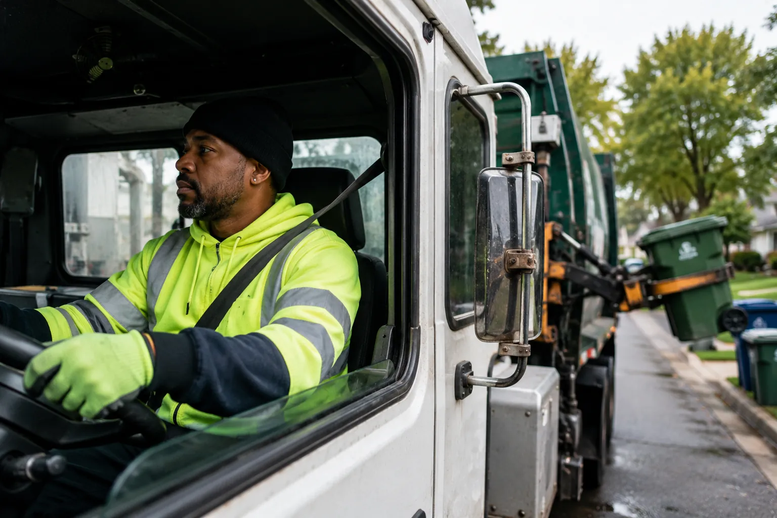 Small business driver in a work vehicle